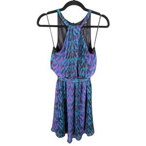 Express Halter Blue Green and Purple Animal Print Dress Women's Small